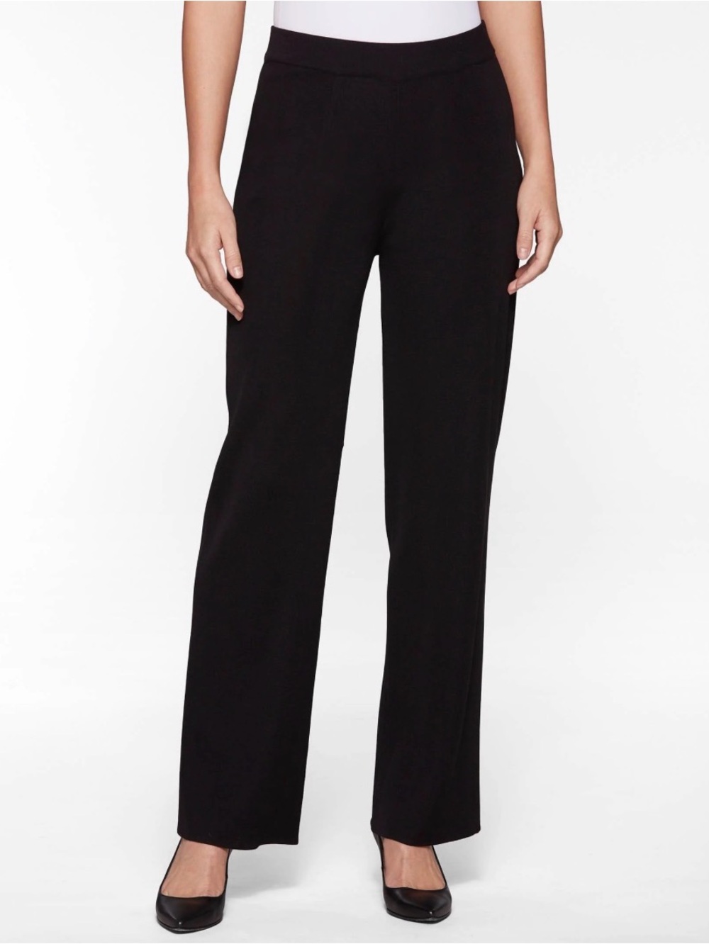 Exclusively Misook Petite XL Black Knit Pull-On Straight Leg Pants